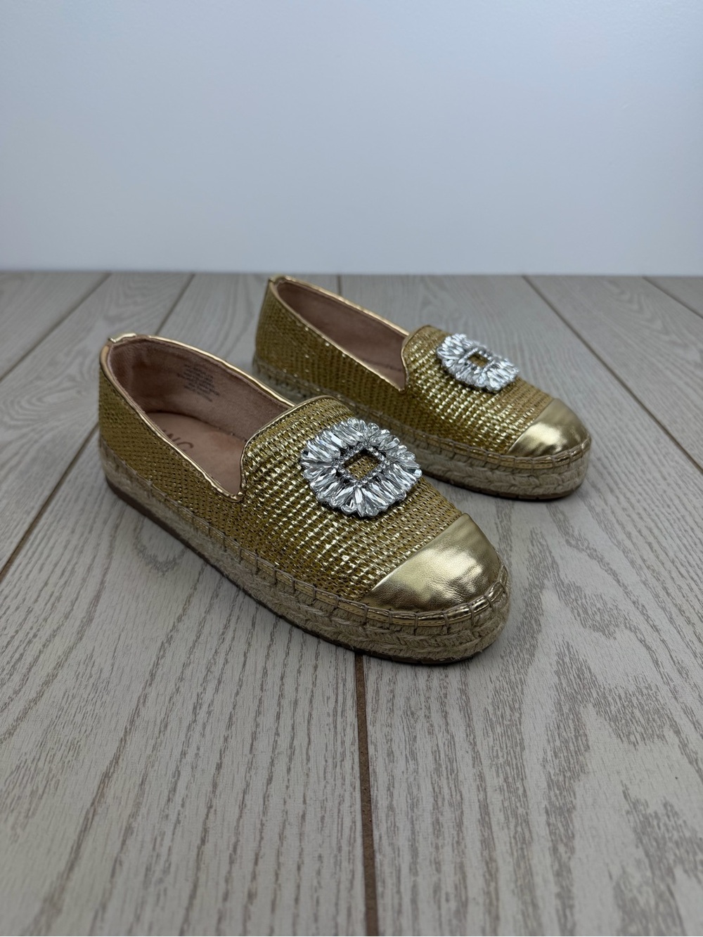 I.N.C. Women's Madilyn Slip-On Embellished Espadrille Flats 8M Gold Raffia $80